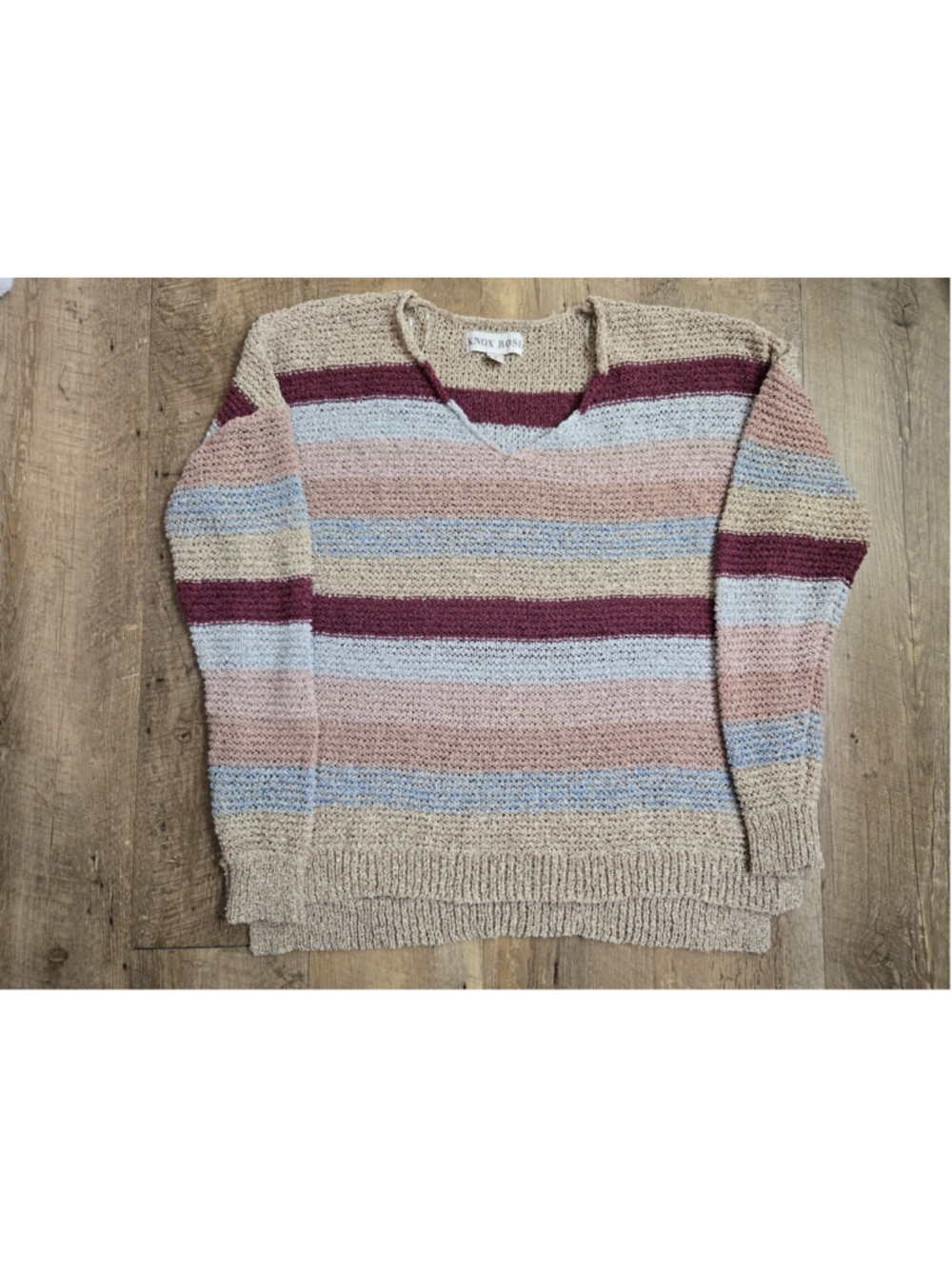 Knox Rose Striped Open Knit Boho Sweater Medium M